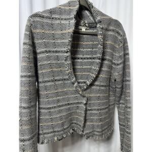 Banana Republic Gray Wool Angora Blend Fringed Cardigan Made In Hong Kong Sz L